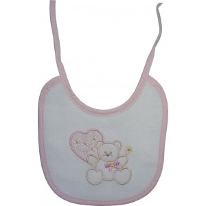 Pink Baby Bib - Teddy Bear with Heart